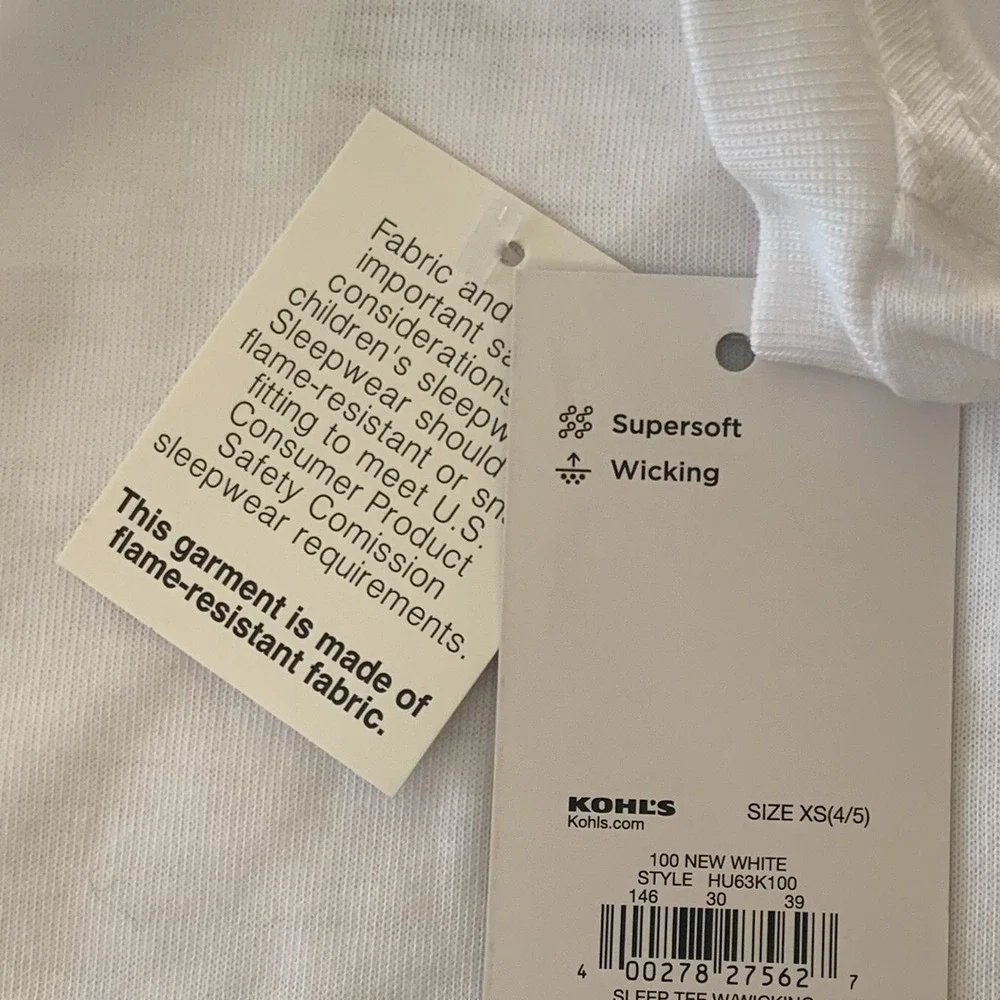 Urban Pipeline Boys Moisture Wicking Sleep Tee XS 4-5 New with Tags White Cool